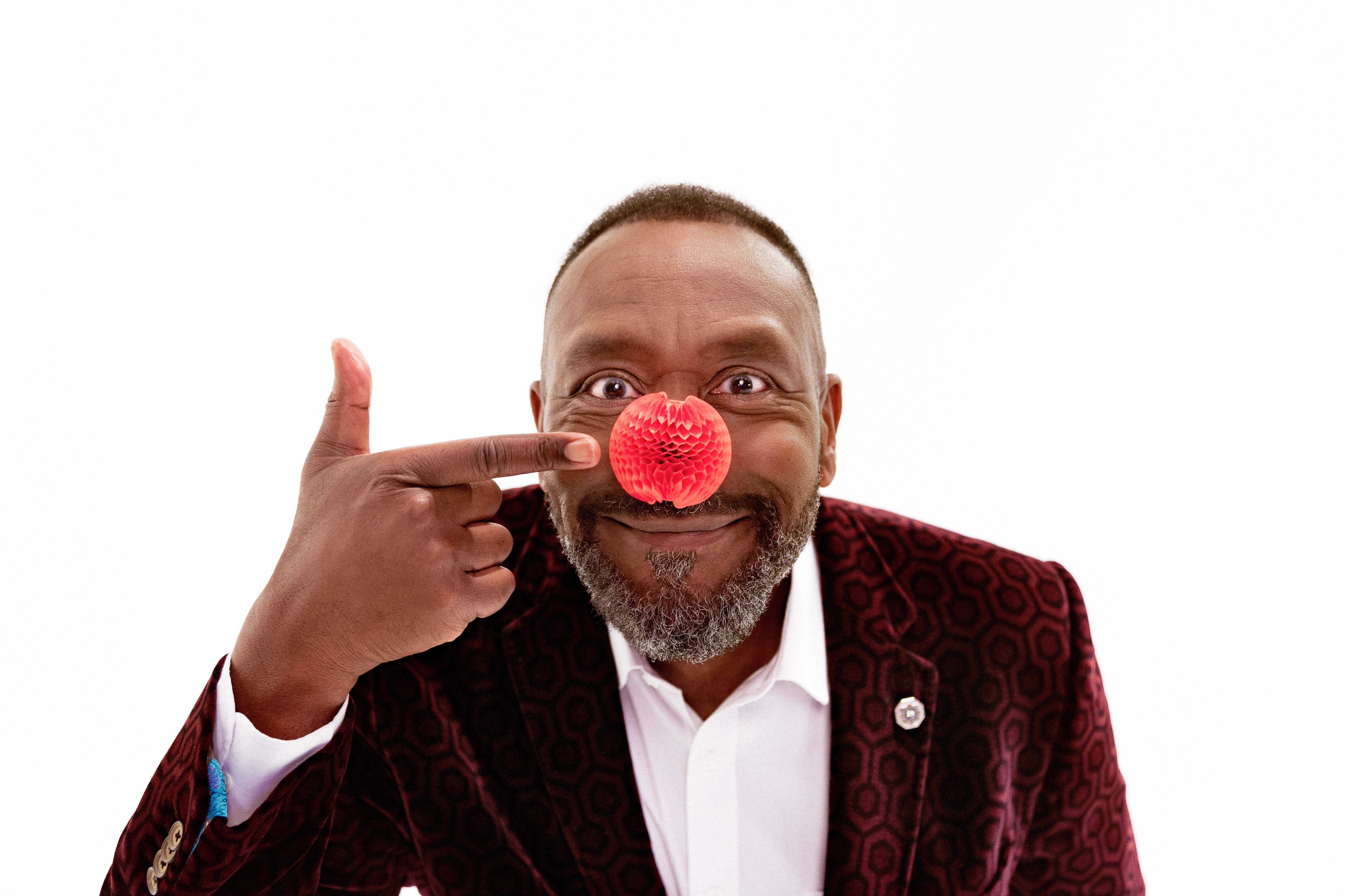 Comic Relief co-founder Lenny Henry wearing the new 2023 nose