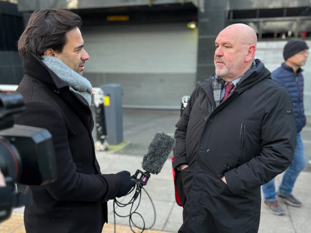 <p>All out: Mick Whelan, general secretary of the train drivers’ union, Aslef, being interviewed outside London Euston station on a previous strike day </p>