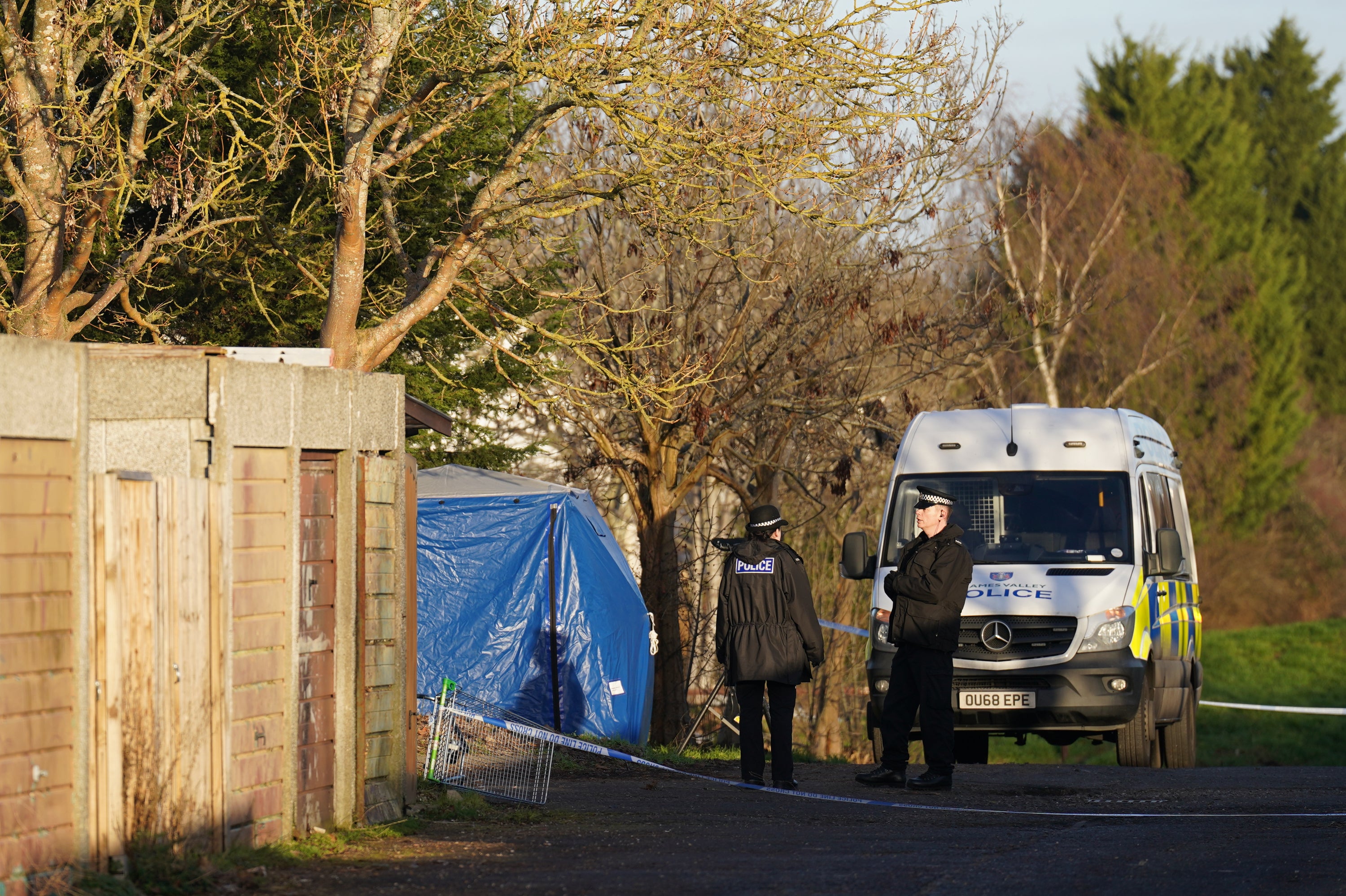 Police at the scene on Broadlands, Netherfield, Milton Keynes