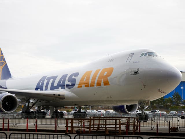 <p>The final Boeing 747 is displayed at the assembly plant during a ceremony for the delivery of the jumbo jet to Atlas Air</p>