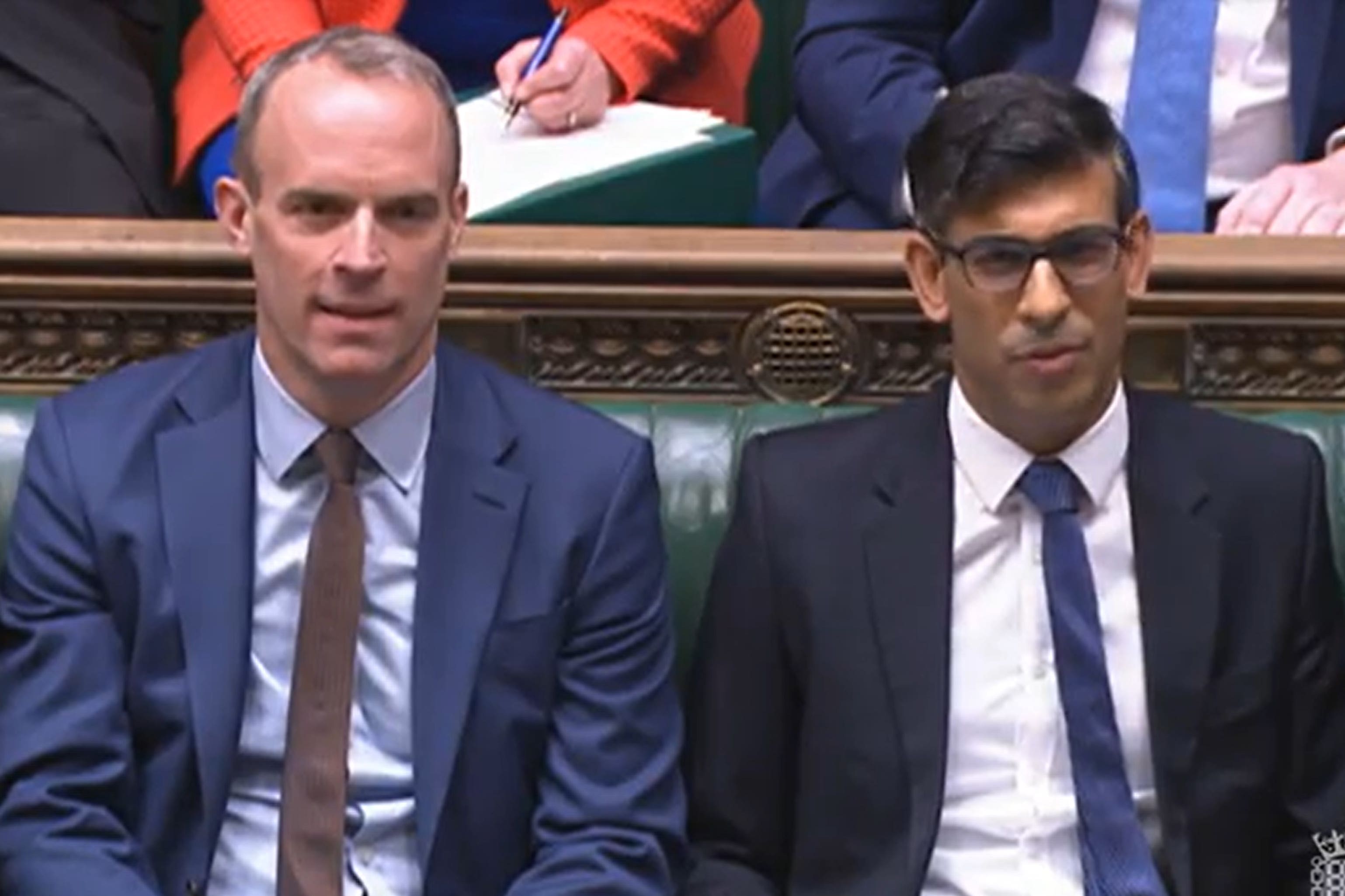 Dominic Raab and Rishi Sunak during Prime Minister’s Questions (House of Commons/PA)