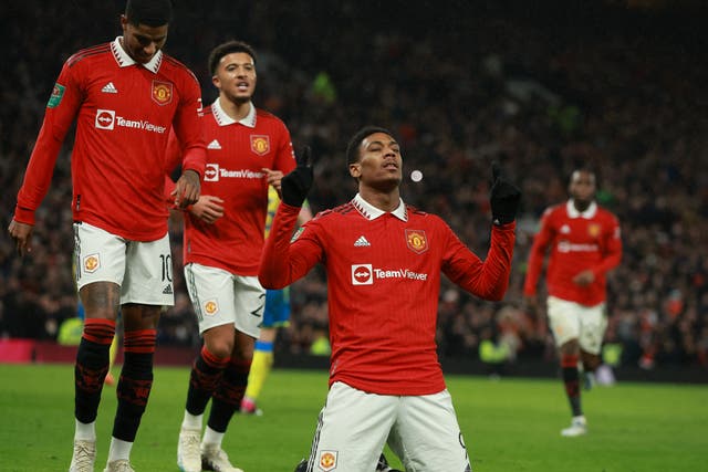 <p>Manchester United’s Anthony Martial celebrates</p>
