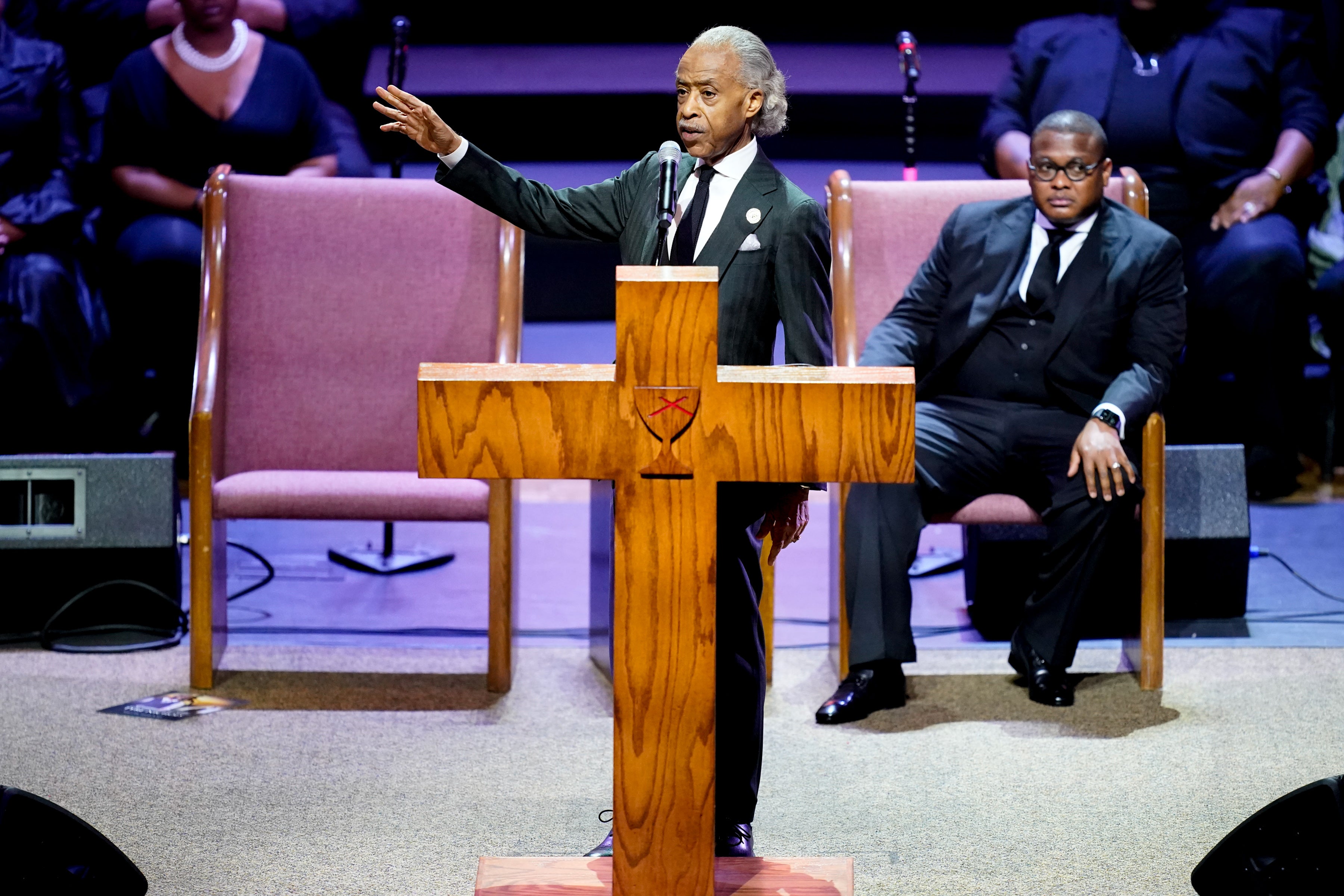Rev Al Sharpton delivers a eulogy at a funeral service for Tyre Nichols in Memphis on Wednesday