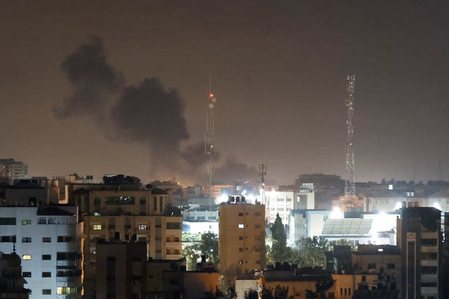 <p>Smoke rises during Israeli airstrikes in Gaza City</p>