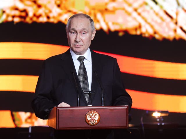 <p>Vladimir Putin delivers his speech in the southern Russian city of Volgograd</p>