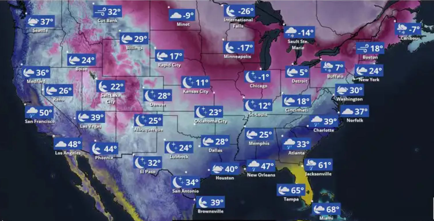 Weather forecast for the night of 2 February, 2023