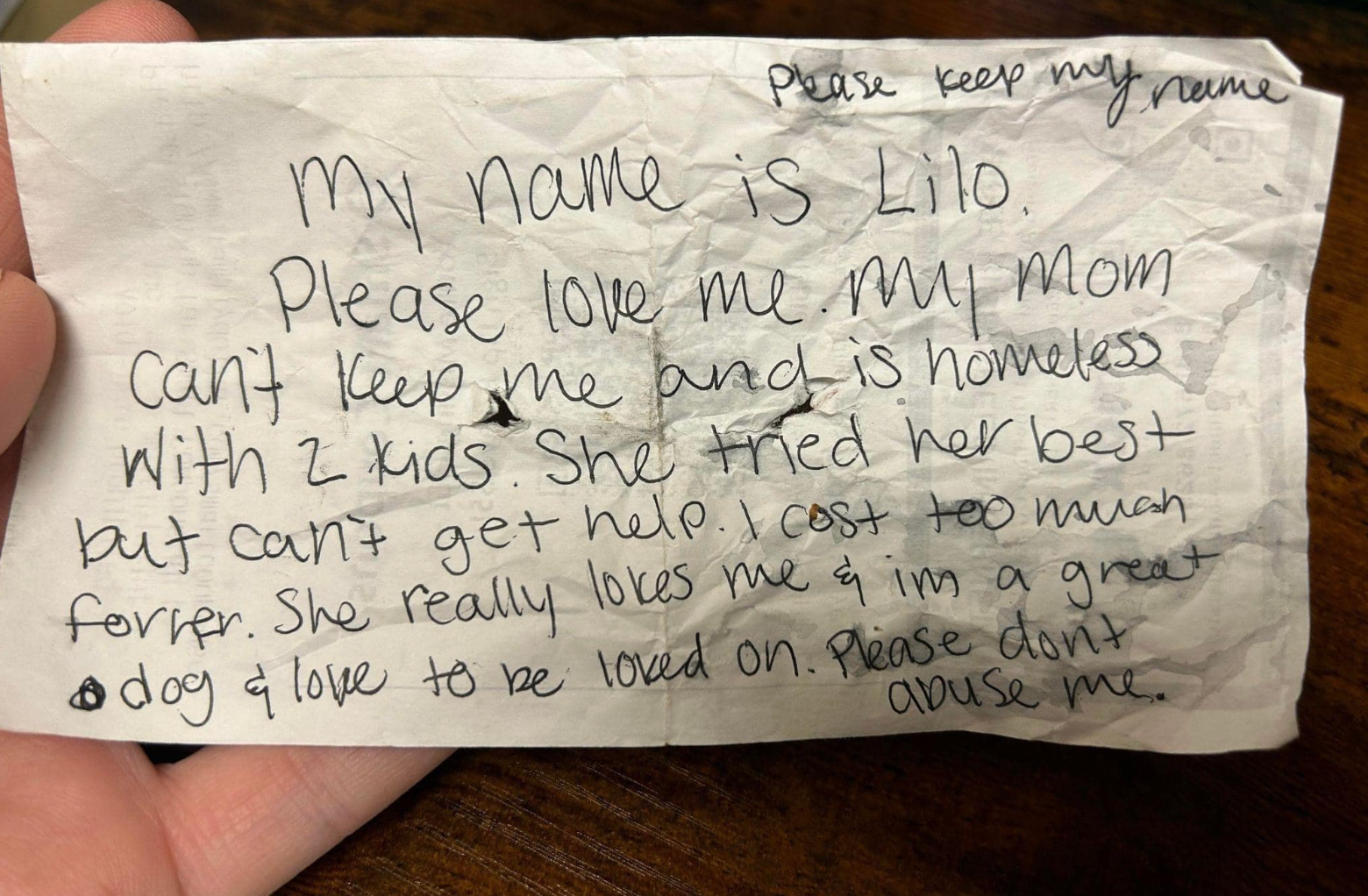 Staff at the McKamey Animal Center in Chattanooga, Tennessee, were moved when they rescued a dog with a heartbreaking note attached to its collar