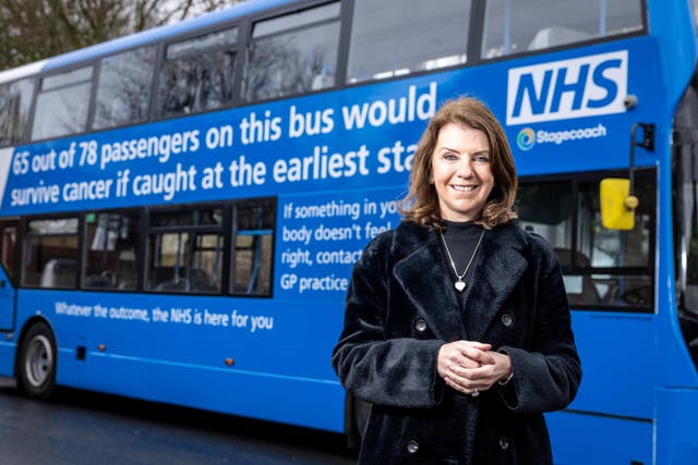 The NHS Bus-ting Cancer Tour bus (James Speakman/PA)