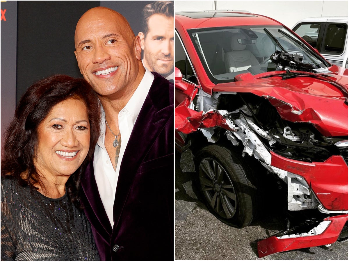 ‘She’s a survivor’: Dwayne Johnson’s mum Ata injured in car crash as actor shares photo of damaged vehicle