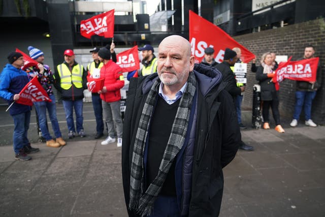 The boss of a trade union whose train driver members walked out on Friday in a row over pay and conditions said he was delayed by “bloody rail strikes’ (Yui Mok/PA)