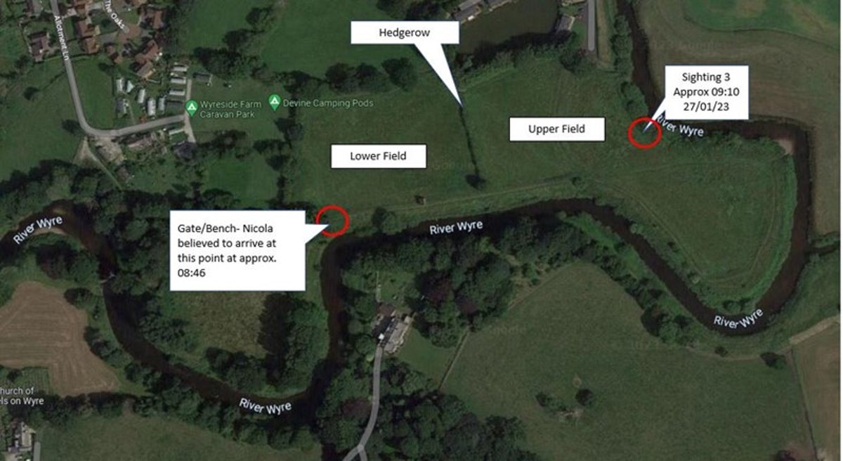 Map outlines missing dog walker Nicola Bulley’s last known movements