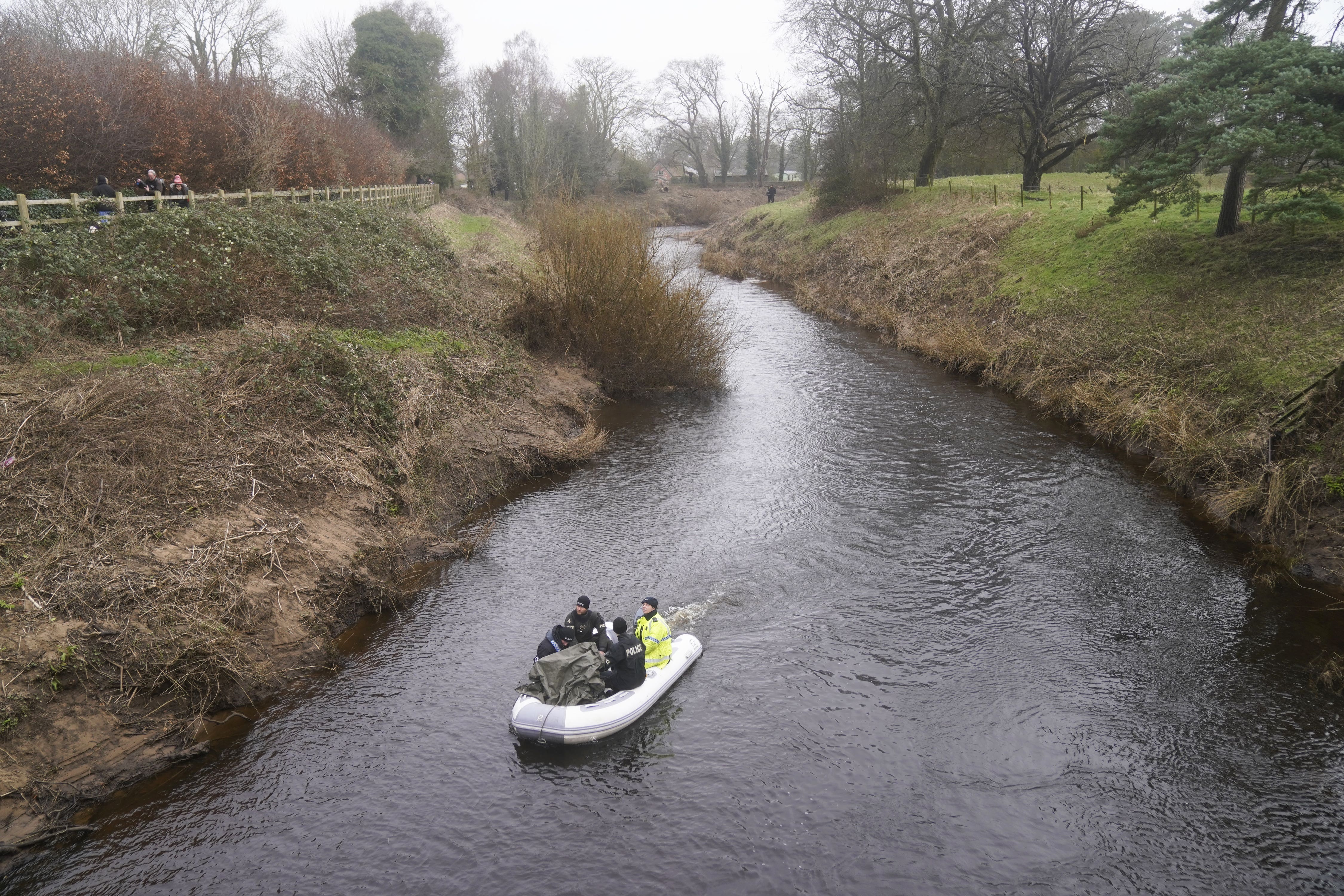 Police on the River Wyre, in St Michael’s on Wyre, Lancashire (Danny Lawson/PA)