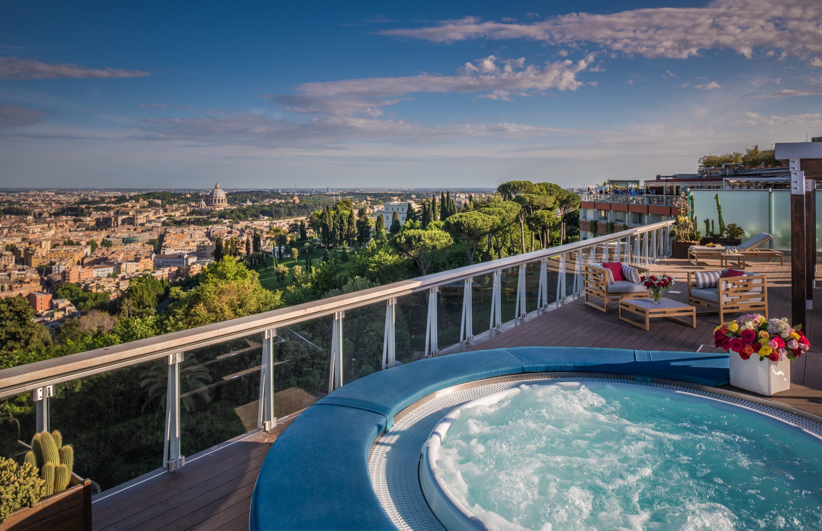 Rome Cavalieri’s Penthouse Suite comes with a private hot tub