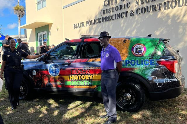<p>A Miami Police Department cruiser decorated for Black History Month</p>