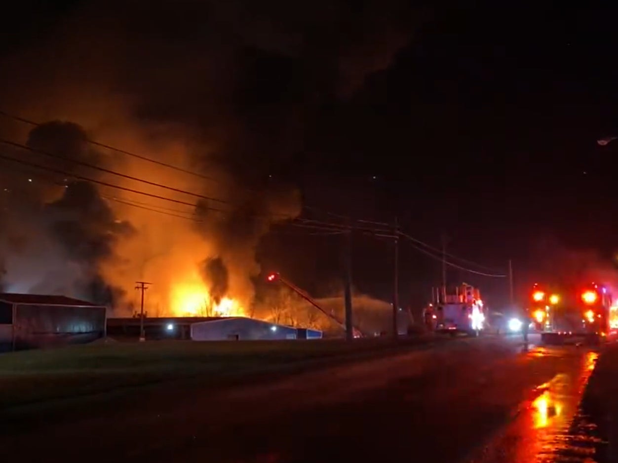A major fire erupted in Ohio’s East Palestine after a train derailment in the area