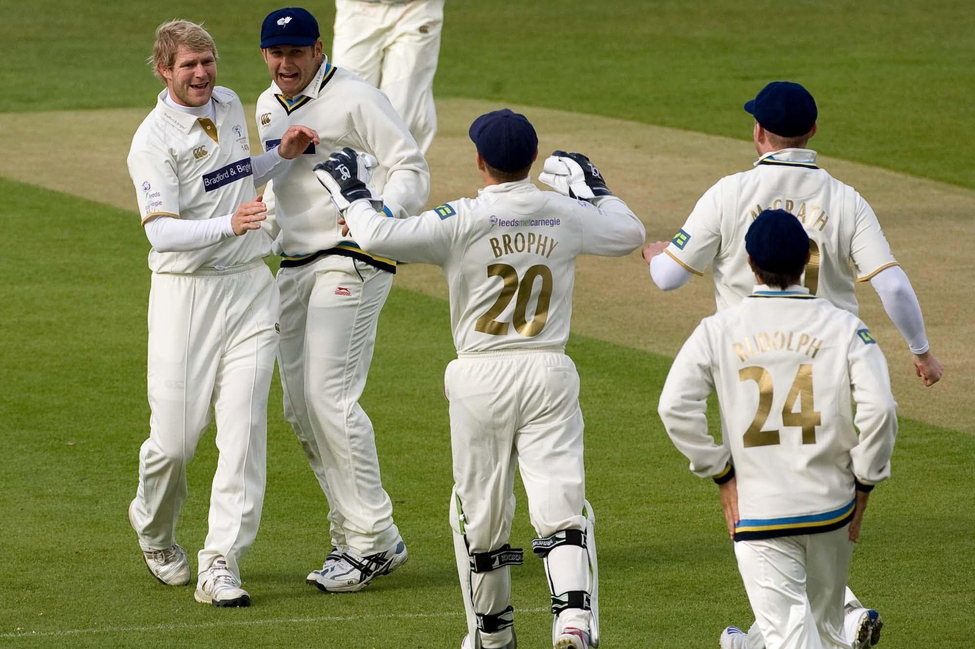 Yorkshire’s Matthew Hoggard, left, with Tim Bresnan (Gareth Copley/PA)