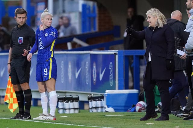 Chelsea boss Emma Hayes (right) knows all about Bethany England’s threat (Jonathan Brady/PA)