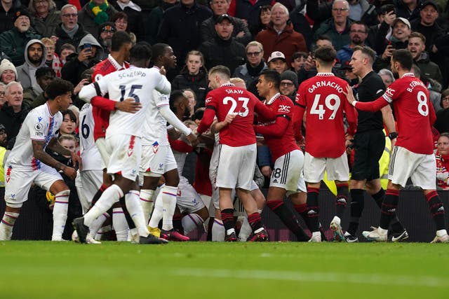 Tempers flared in the second half at Old Trafford (Martin Rickett/PA).