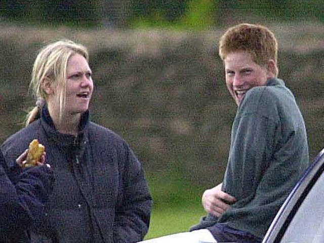 <p>Sasha Walpole is pictured with Prince Harry in June 2001 </p>