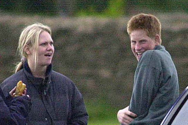 <p>Sasha Walpole is pictured with Prince Harry in June 2001 </p>