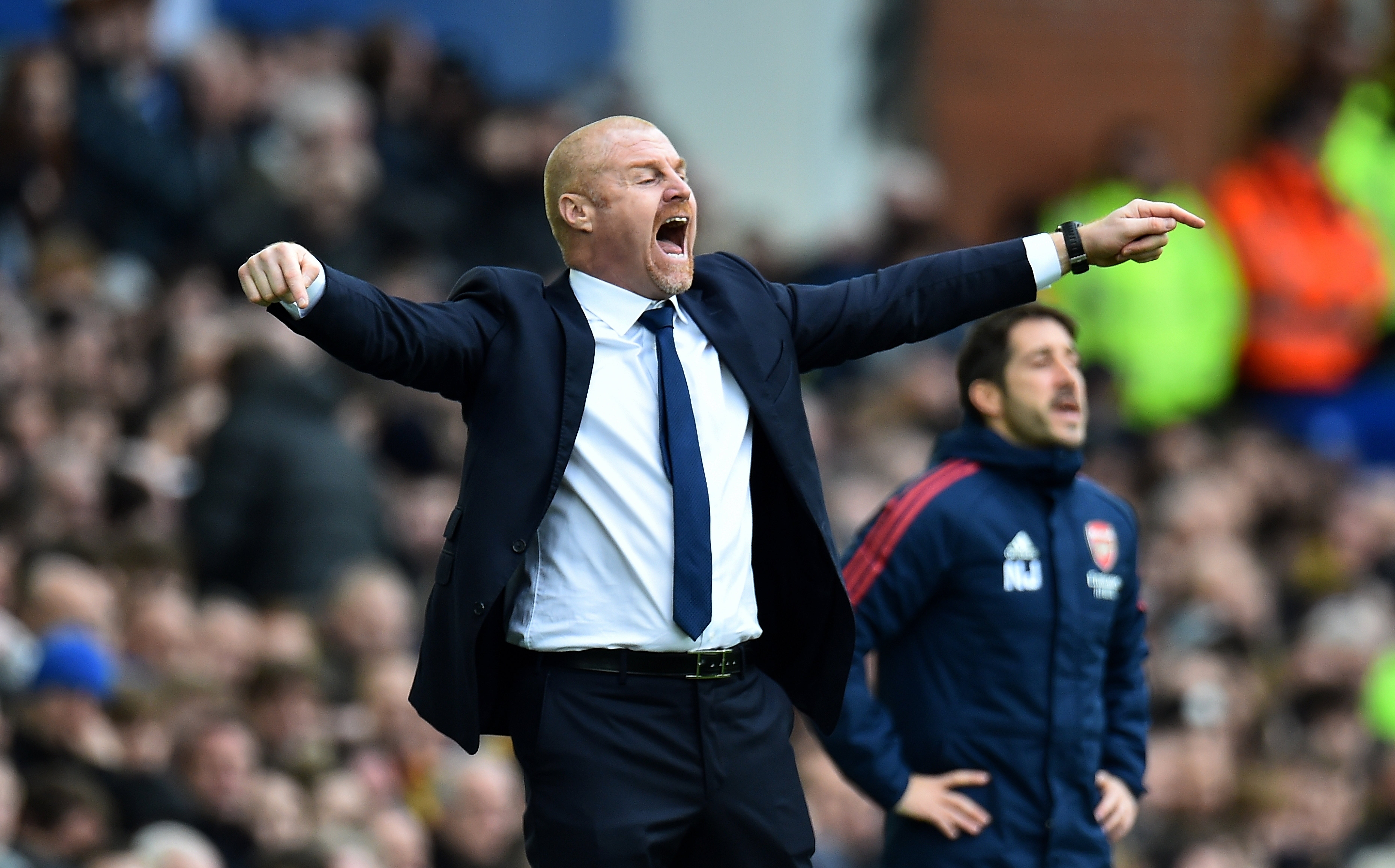 Dyche was animated on the sidelines as he watched his Everton side stun Arsenal