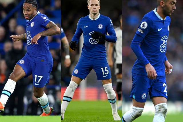 <p>Raheem Sterling, Mykhailo Mudryk and Hakim Ziyech are a big part of Chelsea’s wing confusion</p>