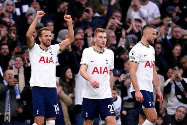 Harry Kane, left, was still celebrating after becoming Tottenham’s record goalscorer over the weekend (John Walton/PA)