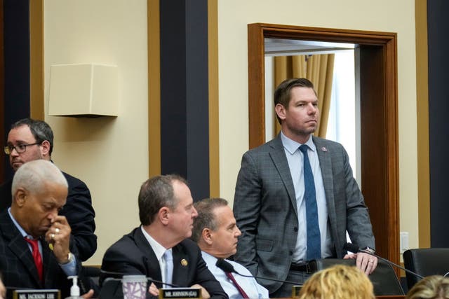<p>Rep Eric Swalwell in the US Capitol</p>
