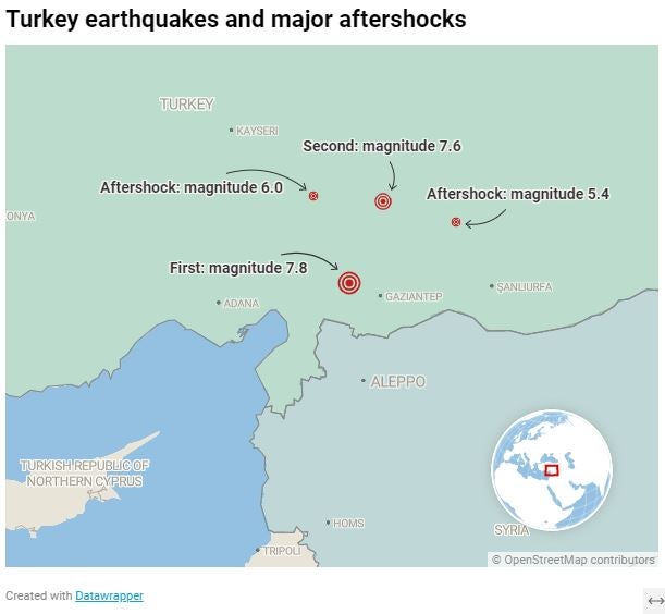 The major earthquakes that have hit Turkey – and been felt in Syria