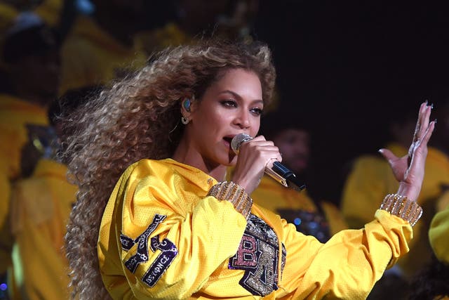 <p>Beyonce performing at Coachella 2018</p>