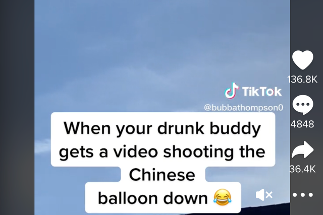 <p>A TikTok from @bubbathompson0 of the Chinese balloon being shot down received nearly two million views</p>