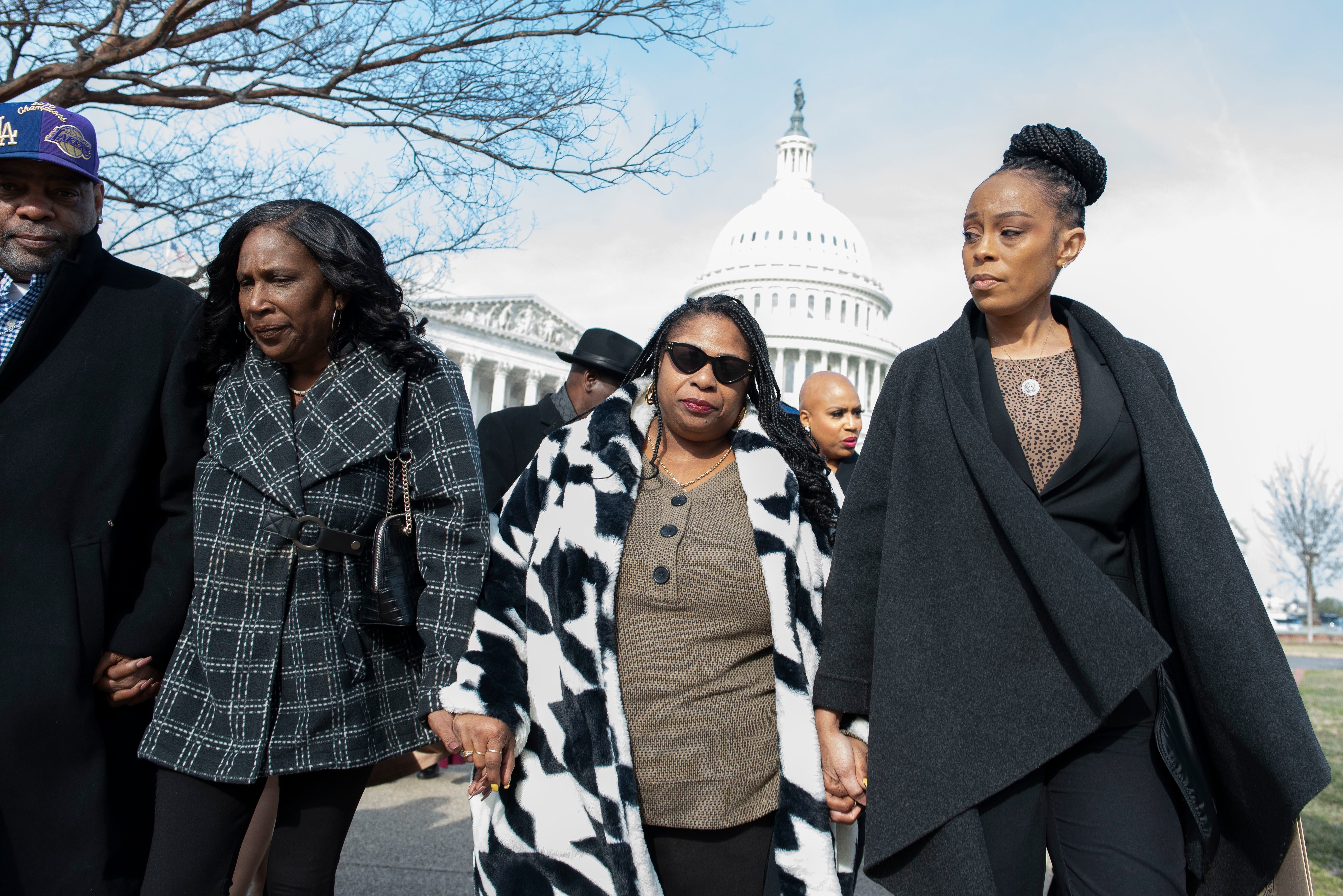 RowVaughn Wells, left, mother of Tyre Nichols, and Samaria Rice, the mother of Tamir Rice, meet with lawmakers in Washington DC on 7 February.