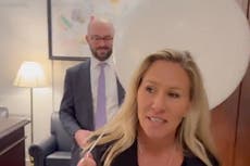 Marjorie Taylor Greene tries to troll Biden administration by taking a large balloon into State of the Union