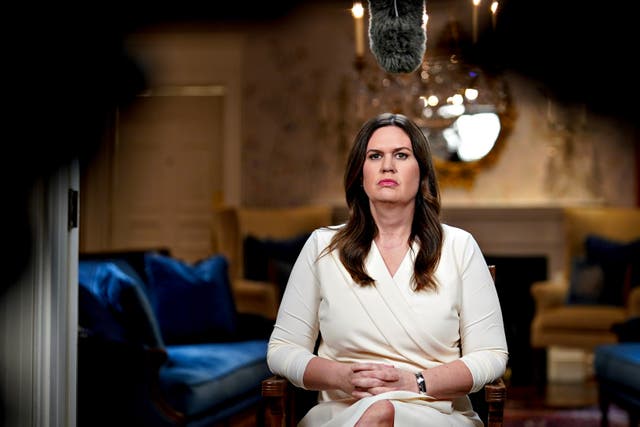 <p>Sarah Huckabee Sanders preparing to give the Republican response to the State of the Union address in February 2023 </p>