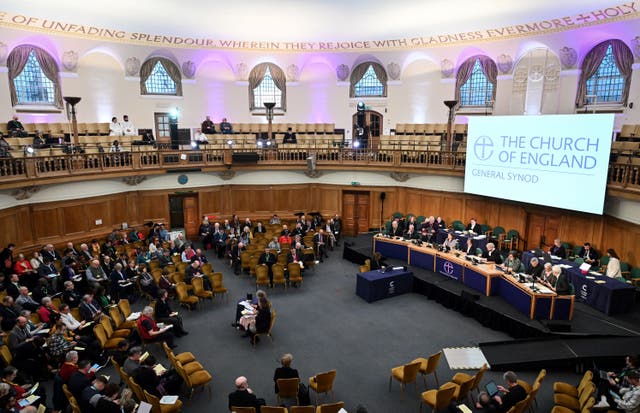 <p>Members of the church attend the Church of England Synod, at Church House, in London</p>
