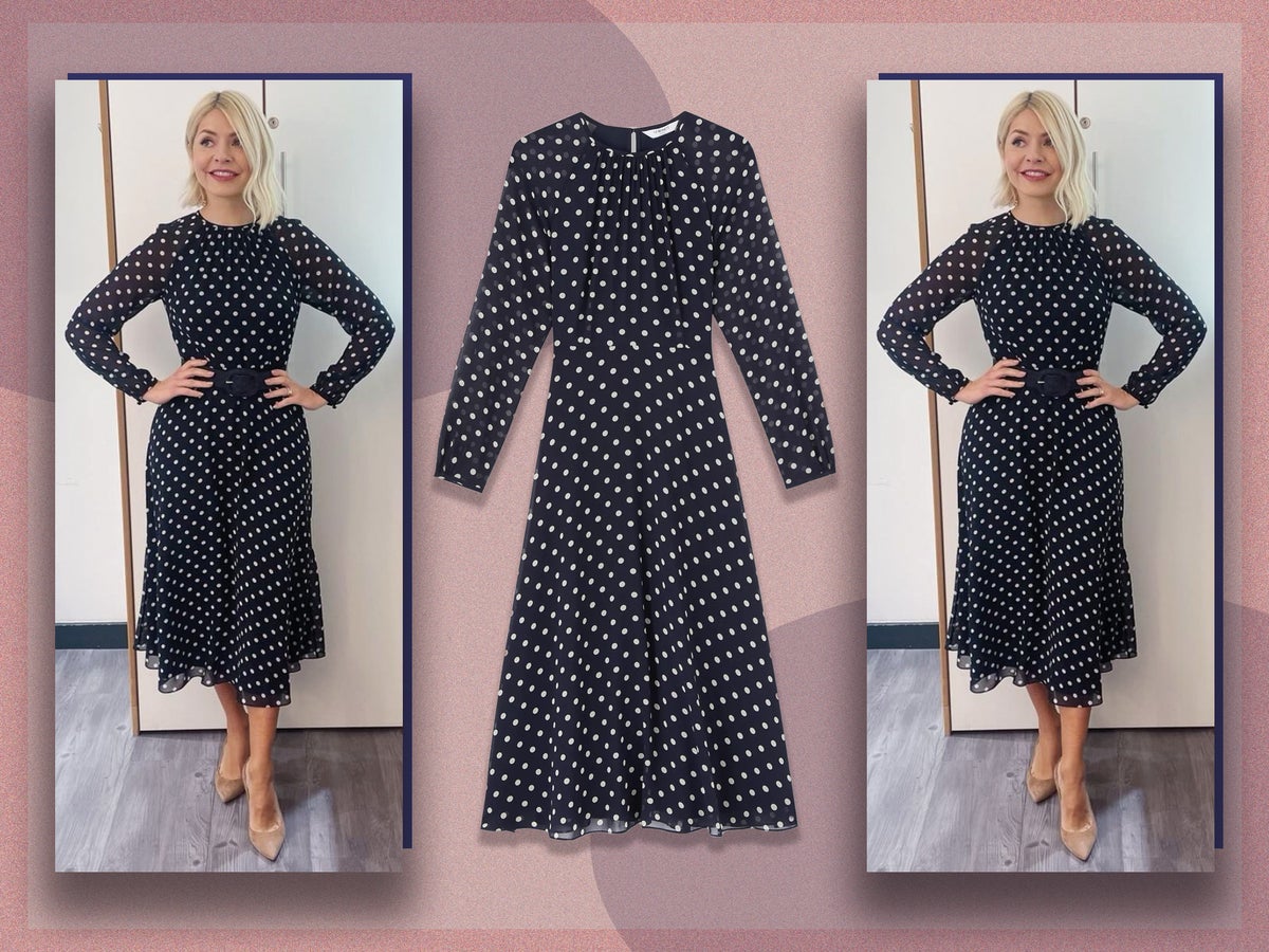 Holly Willoughby’s dress today is a midi that we’re dotty about