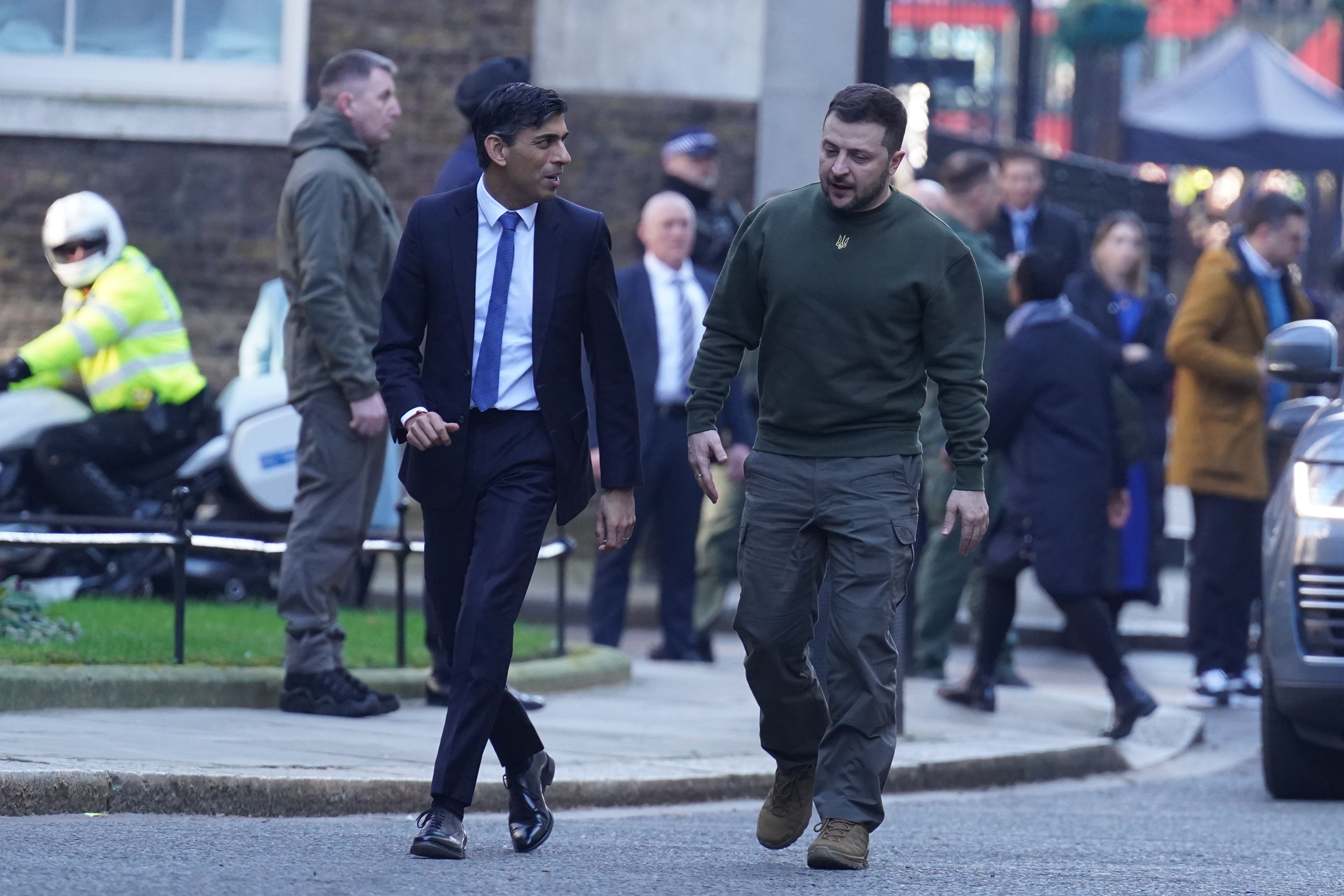Ukrainian President Volodymyr Zelensky outside 10 Downing Street, London, ahead of a bilateral meeting with Prime Minister Rishi Sunak during his first visit to the UK since the Russian invasion of Ukraine. Picture date: Wednesday February 8, 2023.