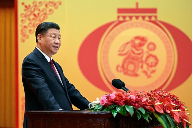 <p>File Chinese President Xi Jinping delivers a speech for a Spring Festival reception the Great Hall of the People in Beijing</p>