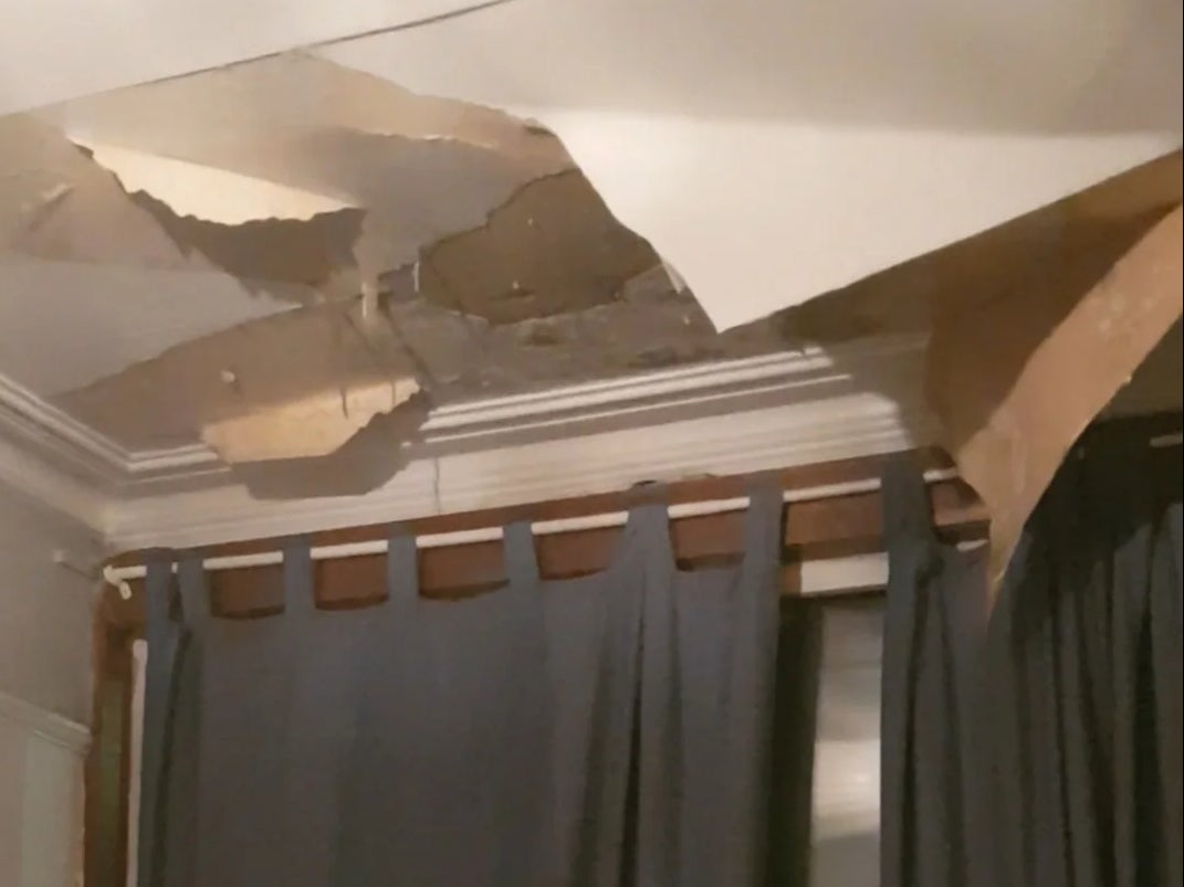 Part of the ceiling in Sabrena Rahman’s apartment collapsed following a water leak from the flat upstairs