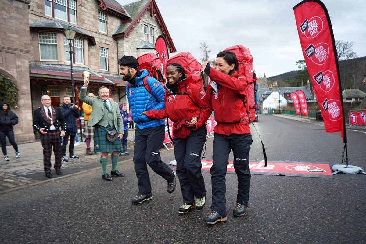 Emma Willis, Rylan Clark and Oti Mabuse begin Red Nose Day mountain challenge