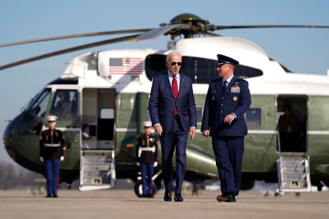 <p>President Joe Biden walks to board Air Force One, Wednesday, Feb. 8, 2023, at Andrews Air Force Base, Md. Biden is traveling to Wisconsin to promote his economic agenda. (AP Photo/Patrick Semansky)</p>