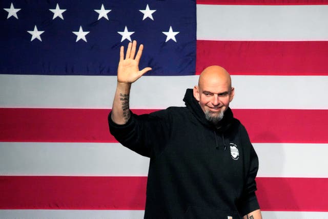 <p>Pennsylvania Lt Gov John Fetterman takes the stage at an election night party in Pittsburgh on 9 November 2022</p>