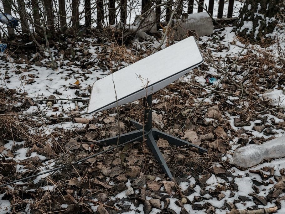 <p>A Starlink satellite-based broadband system used by Ukrainian servicemen is seen in Bakhmut on 1 February, 2023, amid the Russian invasion of Ukraine</p>