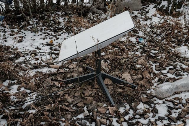 <p>A Starlink satellite-based broadband system used by Ukrainian servicemen is seen in Bakhmut on 1 February, 2023, amid the Russian invasion of Ukraine</p>