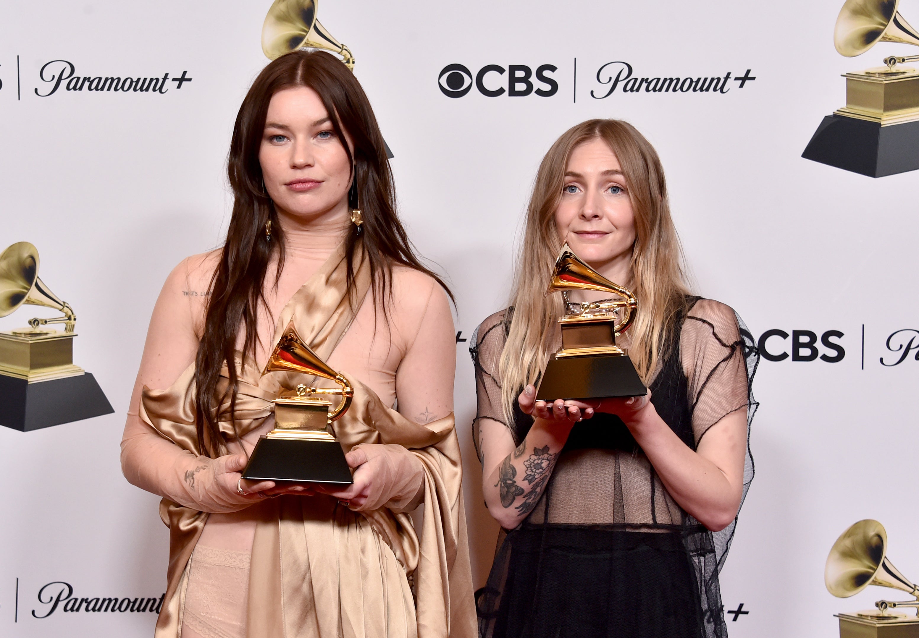 Rhian Teasdale and Hester Chambers of Wet Leg at the Grammys last week