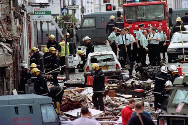 The aftermath of the explosion in Omagh (Paul McErlane/PA)