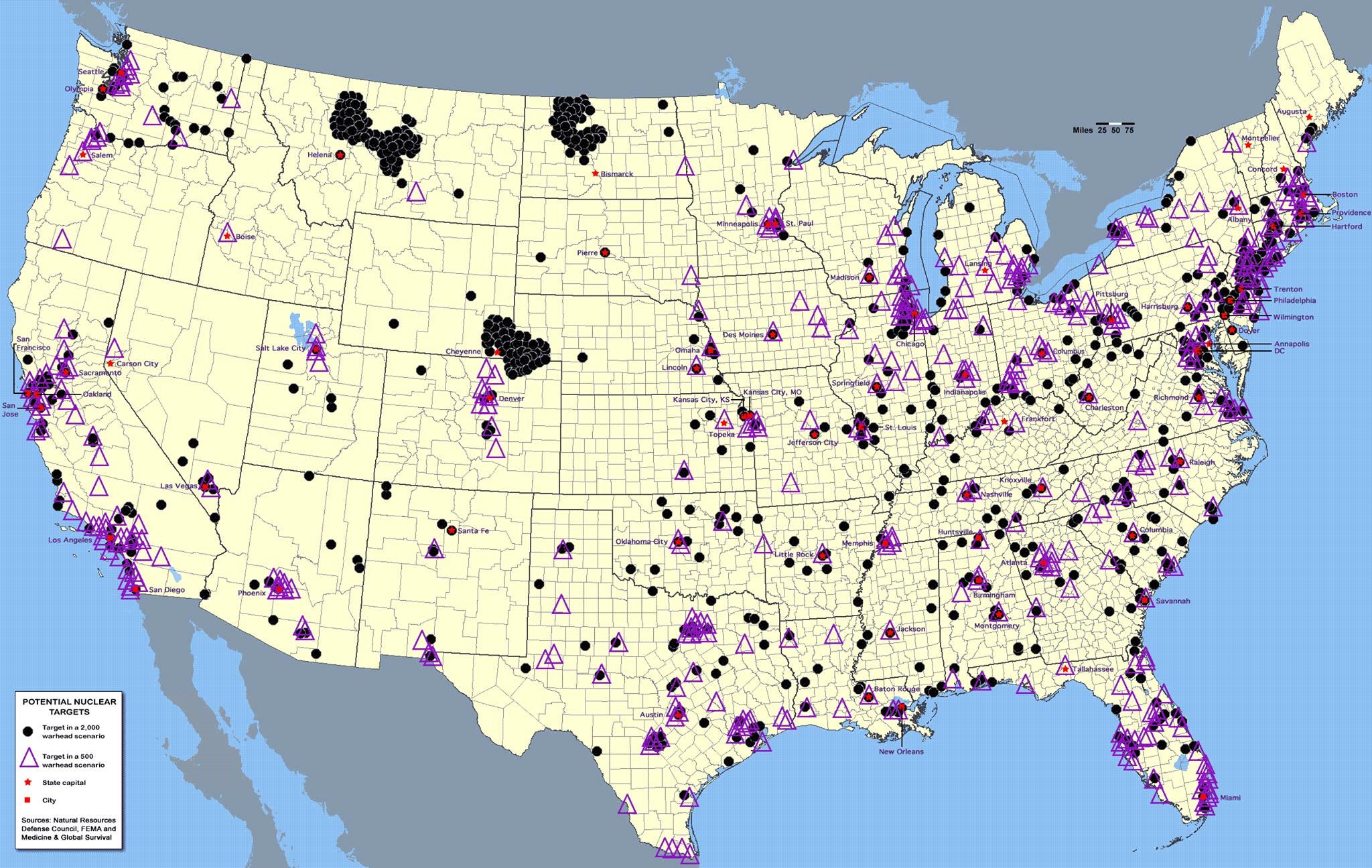 Which US cities would be targeted in a nuclear war?