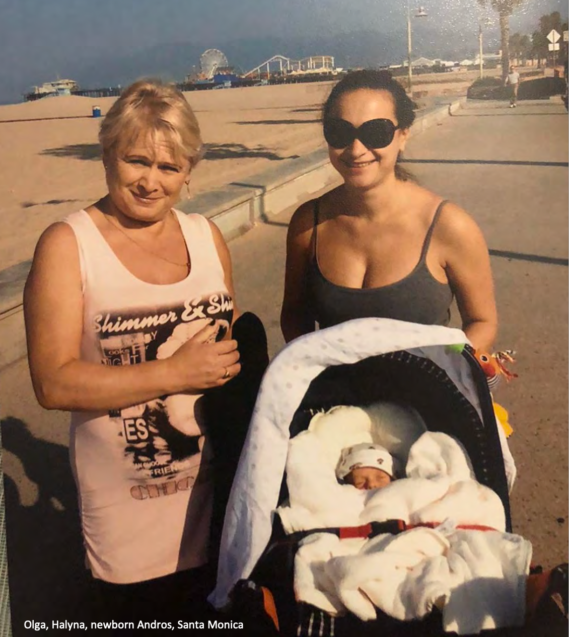 Halyna Hutchins with her mother Olga and newborn son Andros, on Santa Monica beach