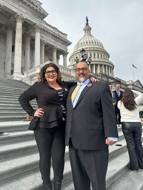 Richard Fierro, of Colorado Springs, poses with his wife in Washington DC, where he was attending the State of the Union after subduing the gunman during November’s Club Q attack in his hometown