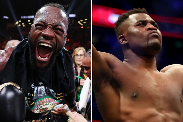 <p>Deontay Wilder (left) and Francis Ngannou</p>